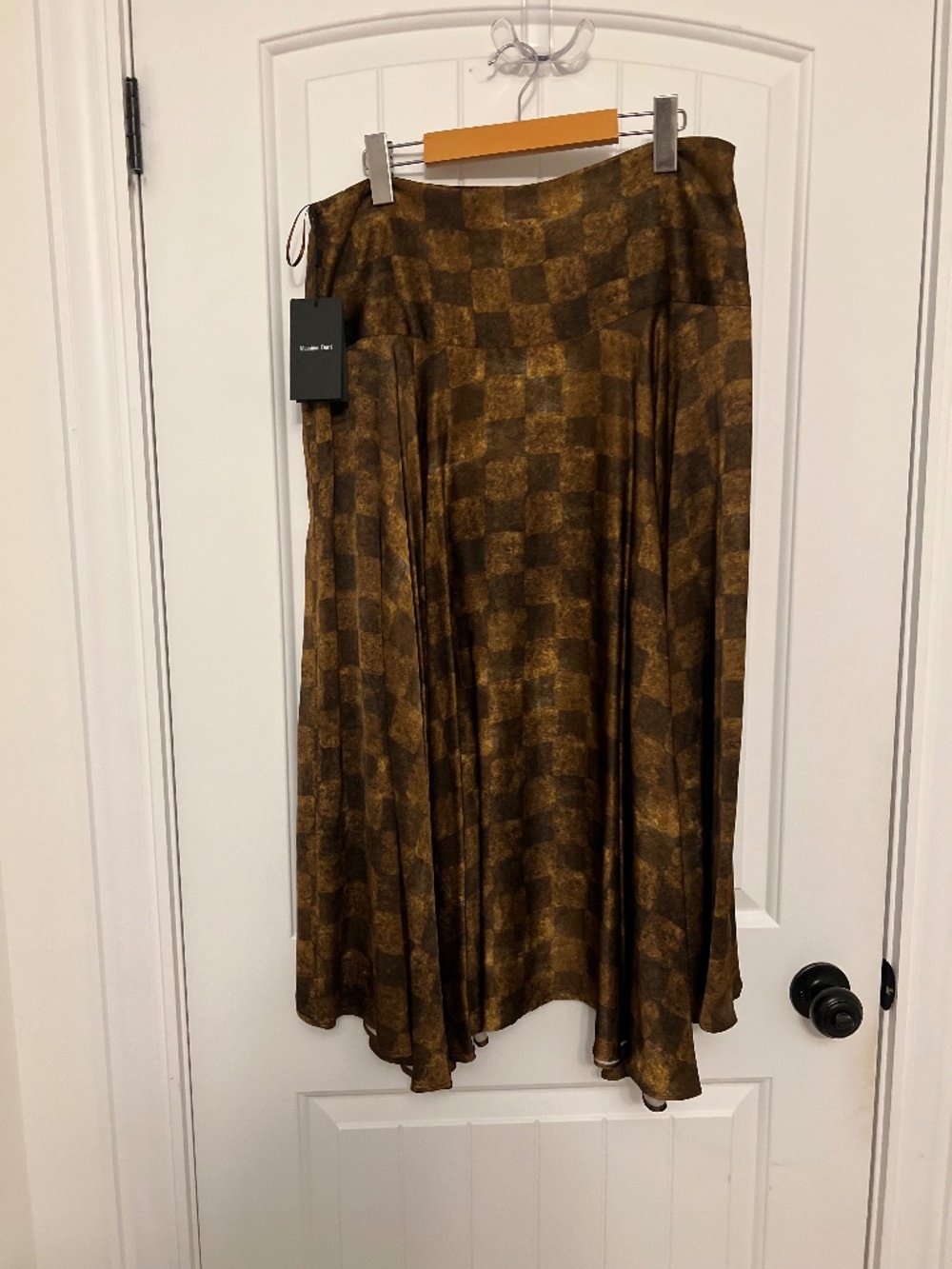 Massimo Dutti Brown Checkered A-Line Midi Skirt